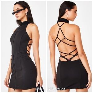 I.AM.GIA Iris Open Back Hi Neck Zip Front Dress sz Medium